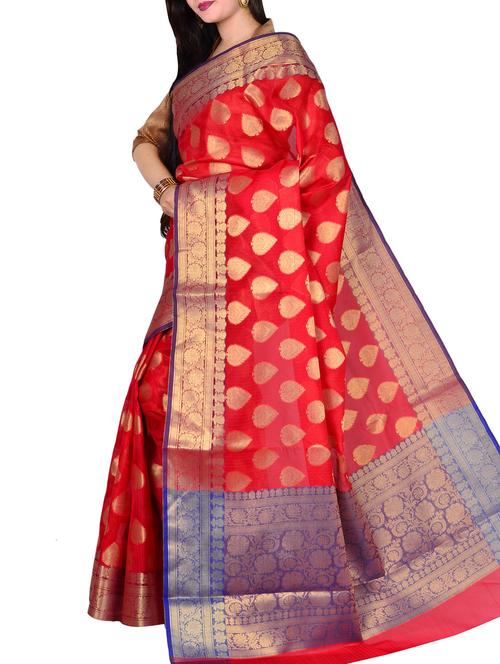 red silk blend banarasi saree with blouse - 14518770 - Standard Image - 1