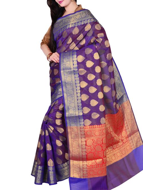 purple silk blend banarasi saree with blouse - 14518771 - Very Small Image - 1
