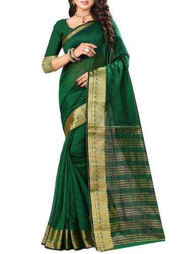 green cotton silk bordered saree - 14518785 - Very Small Image - 1