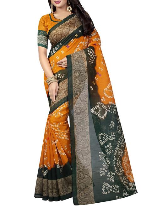 yellow cotton silk bandhani saree with blouse - 14518789 - Standard Image - 1
