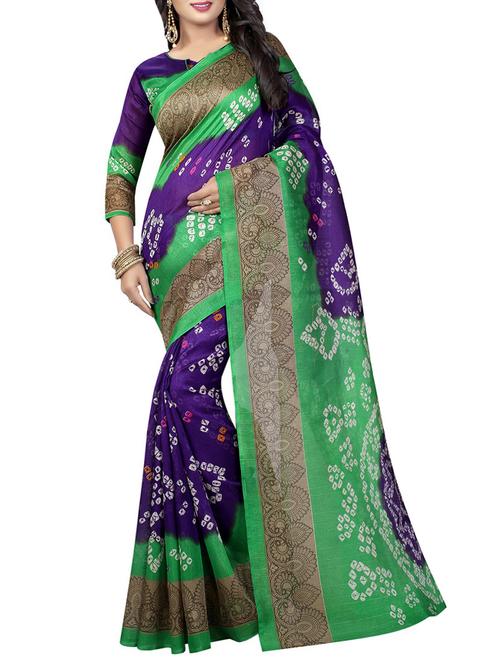 blue cotton silk bandhani saree with blouse - 14518790 - Standard Image - 1