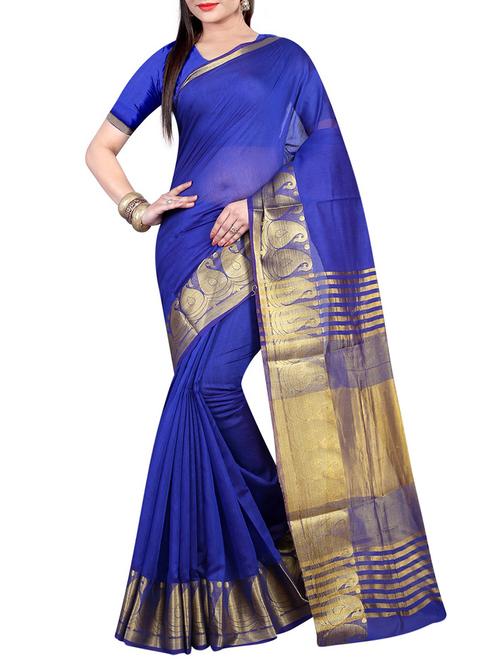 blue cotton silk bordered saree - 14518797 - Very Small Image - 1