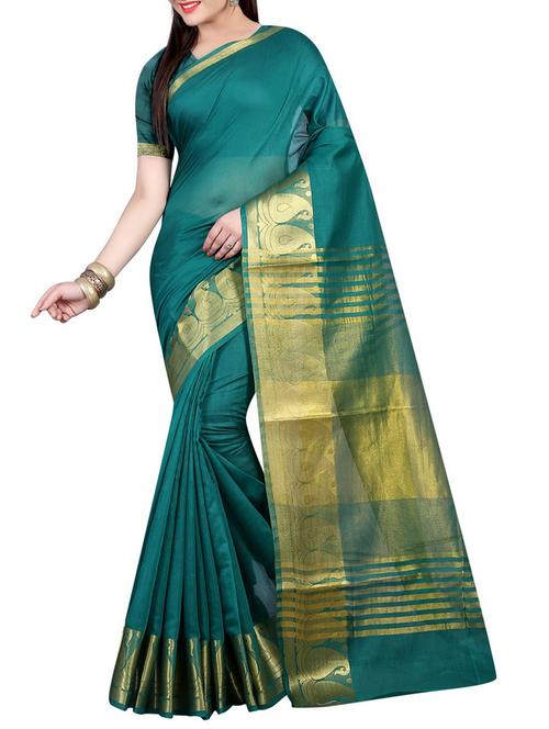 green cotton silk bordered saree - 14518798 - Very Small Image - 1
