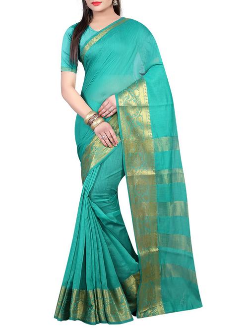 green cotton silk bordered saree - 14518809 - Very Small Image - 1