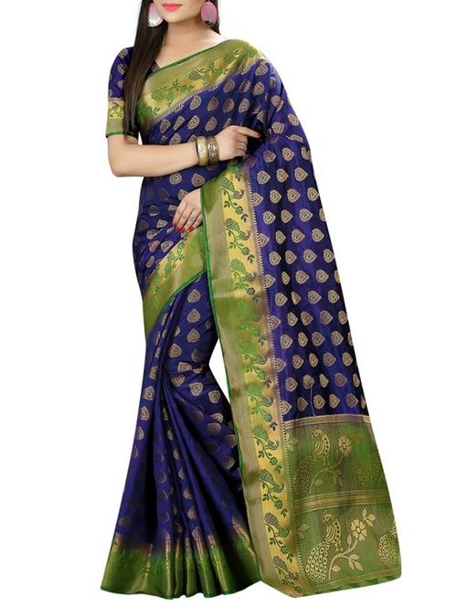 blue nylon woven saree - 14518811 - Very Small Image - 1