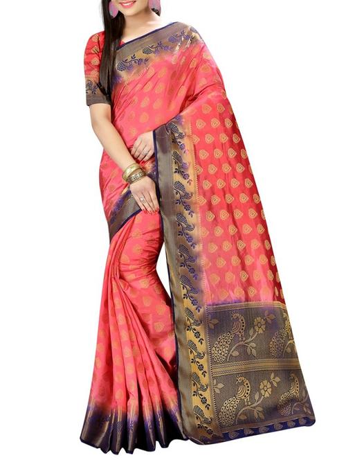 peach nylon woven saree - 14518812 - Very Small Image - 1