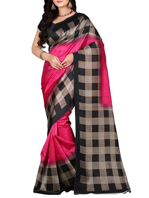 pink art silk printed saree with blouse - 14518818 - Very Small Image - 1