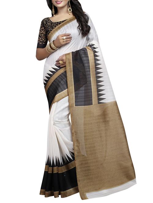 white cotton silk bordered saree with blouse - 14518823 - Very Small Image - 1