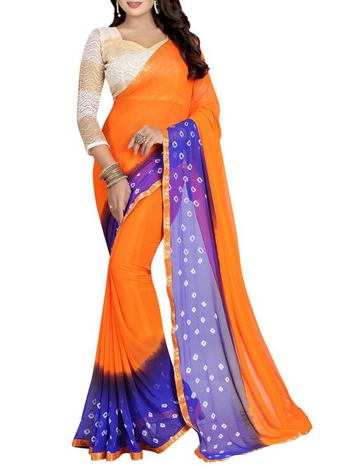 orange chiffon printed saree - 14518827 - Very Small Image - 1