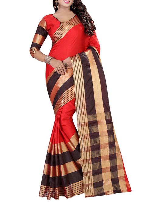 red cotton silk bordered saree - 14518833 - Very Small Image - 1