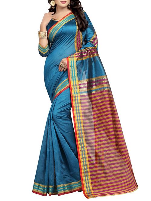 sky blue cotton silk woven saree - 14518837 - Very Small Image - 1