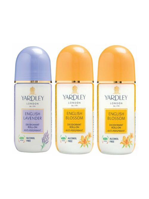 Yardley London 1 English Lavender and 2 English Blossom Deodorant Roll-on - For Men & Women(Pack of 3) - 14519033 - Very Small Image - 1