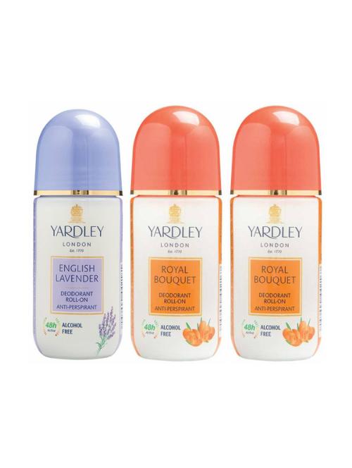 Yardley London 1 English Blossom and 2 Royal Bouquet Deodorant Roll-on - For Men & Women(Pack of 3) - 14519035 - Very Small Image - 1