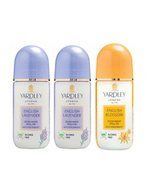 Yardley London 2 English Lavender and 1 English Blossom Deodorant Roll-on - For Men & Women(Pack of 3) - 14519036 - Very Small Image - 1