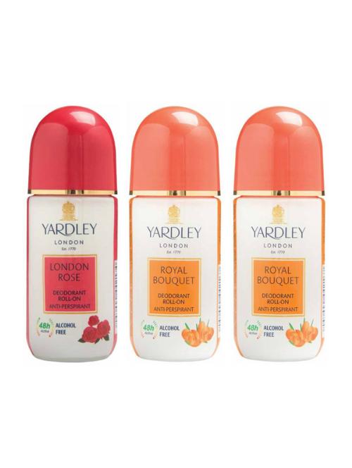 Yardley London 1 London Rose and 2 Royal Bouquet Deodorant Roll-on - For Men & Women(Pack of 3) - 14519042 - Very Small Image - 1