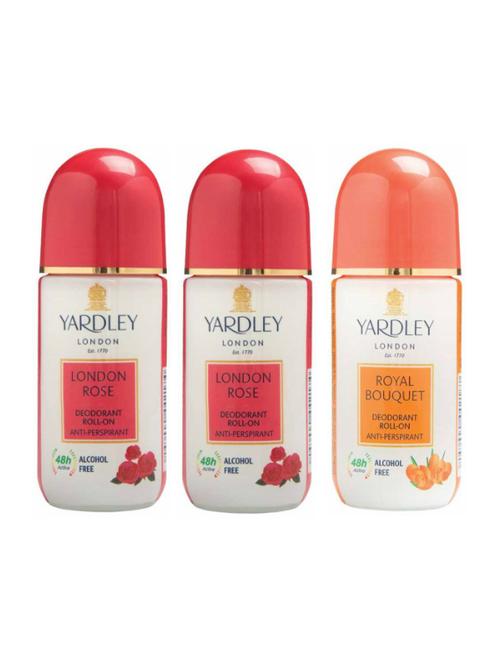 Yardley London 2 London Rose and 1 Roayl Bouquet Deodorant Roll-on - For Men & Women(Pack of 3) - 14519045 - Very Small Image - 1