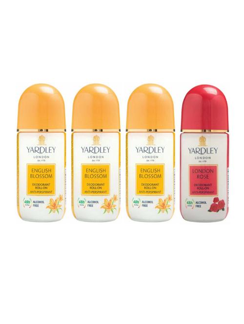 Yardley London 3 English Blossom and 1 London Rose Deodorant Roll-on (Pack of 4) - 14519068 - Very Small Image - 1