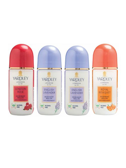 Yardley London 1 London Rose, 2 English Lavender and 1 Royal Bouquet Deodorant Roll-on - For Men & Women(Pack of 4) - 14519086 - Very Small Image - 1