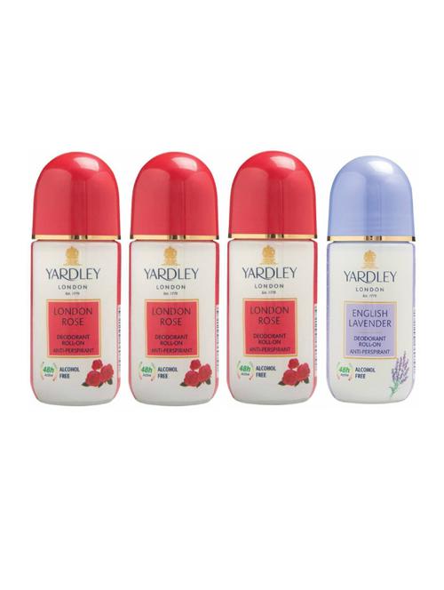 Yardley London 3 London Rose and 1 English Lavender Deodorant Roll-on - For Men & Women(Pack of 4) - 14519092 - Very Small Image - 1