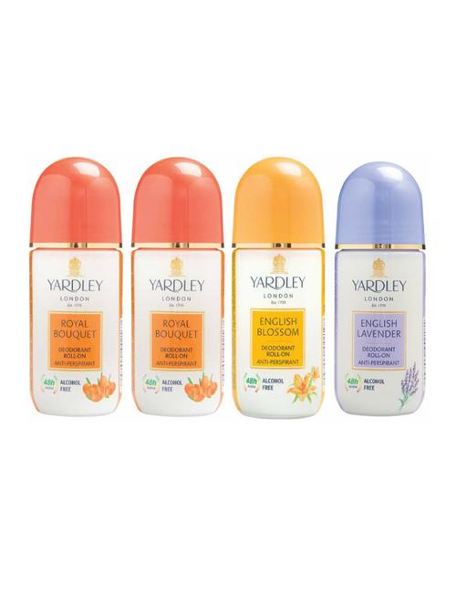 Yardley London 2 Royal Bouquet, 1 English Blossom and 1 English Lavender Deodorant Roll-on - For Men & Women(Pack of 4) - 14519104 - Very Small Image - 1