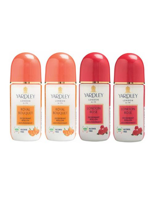 Yardley London 2 Royal Bouquet and 2 London Rose Deodorant Roll-on - For Men & Women(Pack of 4) - 14519109 - Very Small Image - 1
