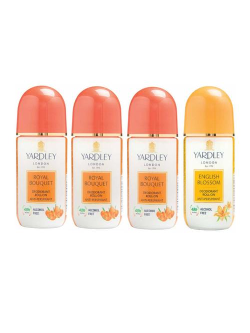 Yardley London 3 Royal Bouquet and 1 English Blossom Deodorant Roll-on - For Men & Women(Pack of 4) - 14519110 - Very Small Image - 1