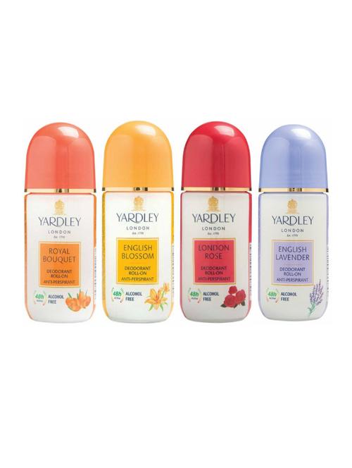 Yardley 1 Royal Bouquet,1 English Blossom,1 London Rose and 1 English Lavender Deodorant Roll-on For Men & Women(Pack of 4) - 14519116 - Very Small Image - 1