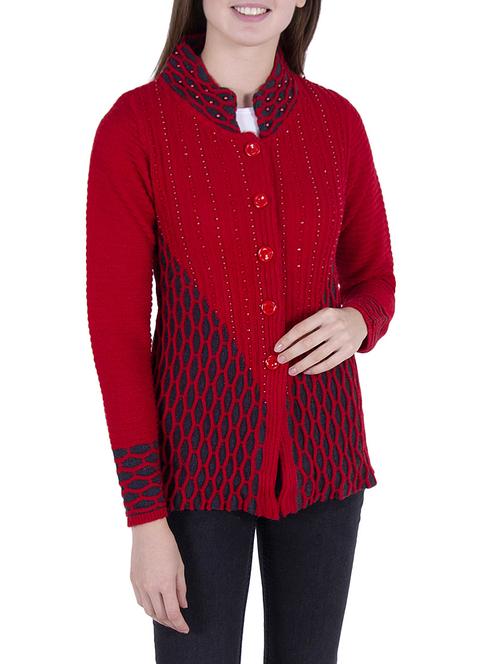 red woolen cardigan - 14519138 - Very Small Image - 1