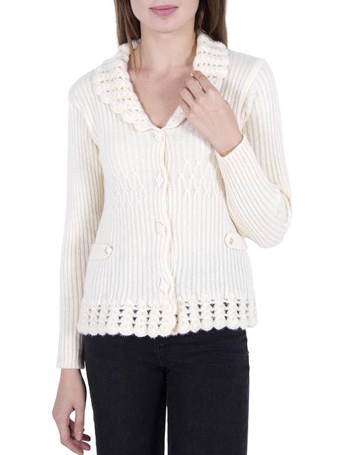 Cream woolen cardigan - 14519193 - Very Small Image - 1