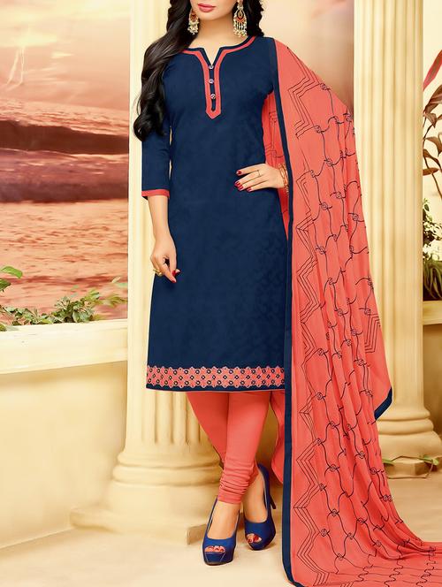 Embroidered unstitched churidaar suit - 14519235 - Standard Image - 1