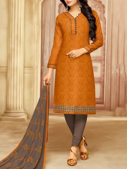 mustard cotton churidaar suits dress material - 14519236 - Very Small Image - 1