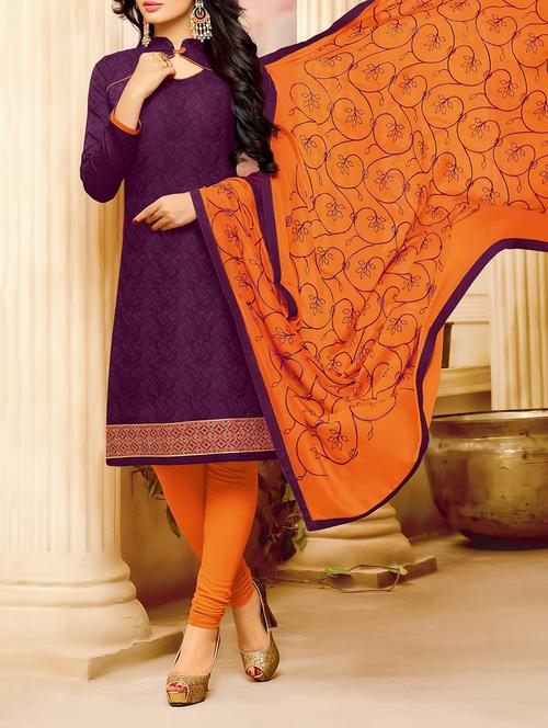 purple cotton churidaar suits dress material - 14519239 - Very Small Image - 1