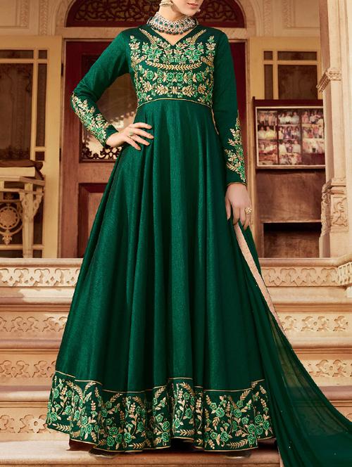 green silk salwar suit semistitched - 14519274 - Very Small Image - 1