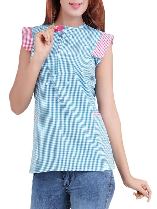 blue checkered top - 14519313 - Standard Image - 1