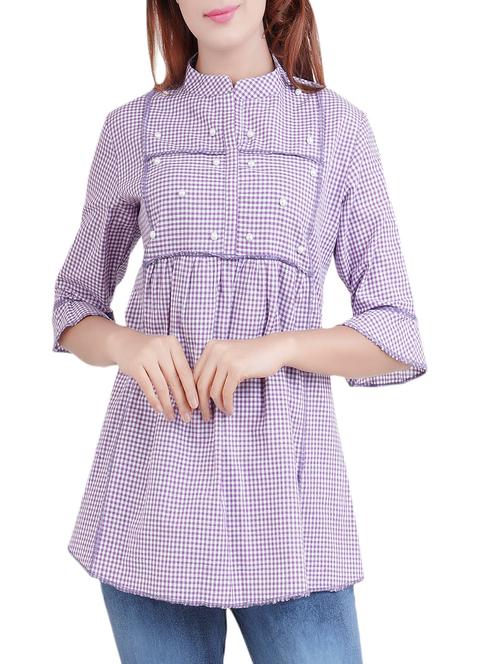 purple checkered cotton tunic - 14519322 - Standard Image - 1