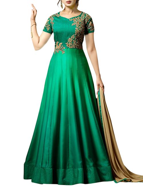 green silk anarkali suits semistitched suit - 14519326 - Standard Image - 1