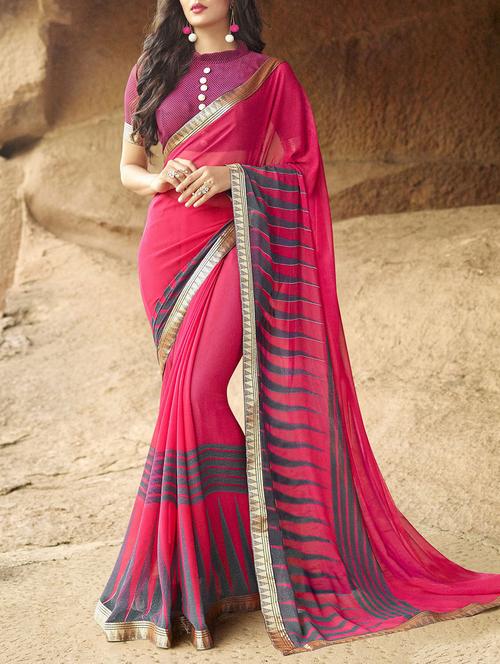 pink georgette printed saree with blouse - 14519346 - Very Small Image - 1