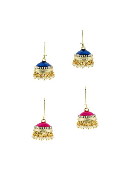 multi colored gold jhumka earrings combo of 2 - 14519901 - Very Small Image - 1
