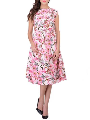 pink crepe fit & flare dress - 14520570 - Very Small Image - 1