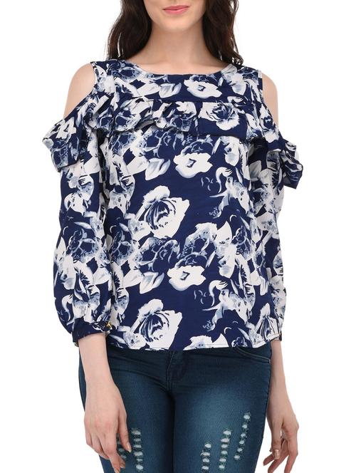 Blue floral cold shoulder top - 14520575 - Very Small Image - 1