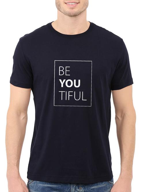 navy blue cotton chest print tshirt - 14520647 - Standard Image - 1