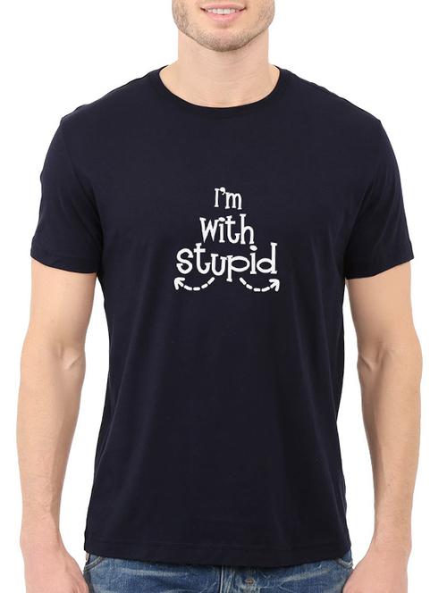 navy blue cotton chest print tshirt - 14520706 - Standard Image - 1