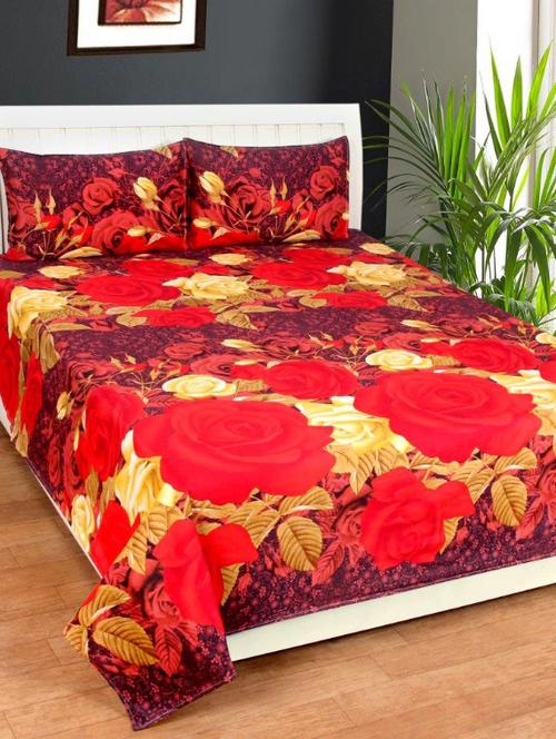 Printed PolyCotton Double Bed Sheet with 2 Pillow Covers - 14520737 - Very Small Image - 1