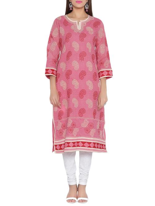 ada pink cotton straight kurta - 14520931 - Standard Image - 1