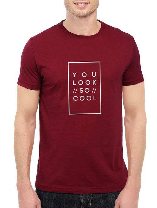 maroon cotton chest print tshirt - 14520941 - Standard Image - 1