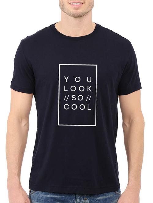 navy blue cotton chest print tshirt - 14520942 - Standard Image - 1