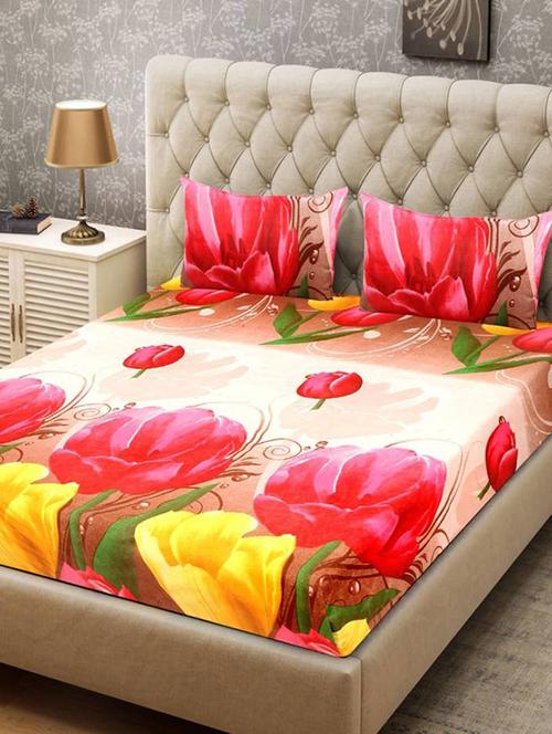 PolyCotton Printed Double Bed Sheet with 2 Pillow Covers - 14521090 - Very Small Image - 1