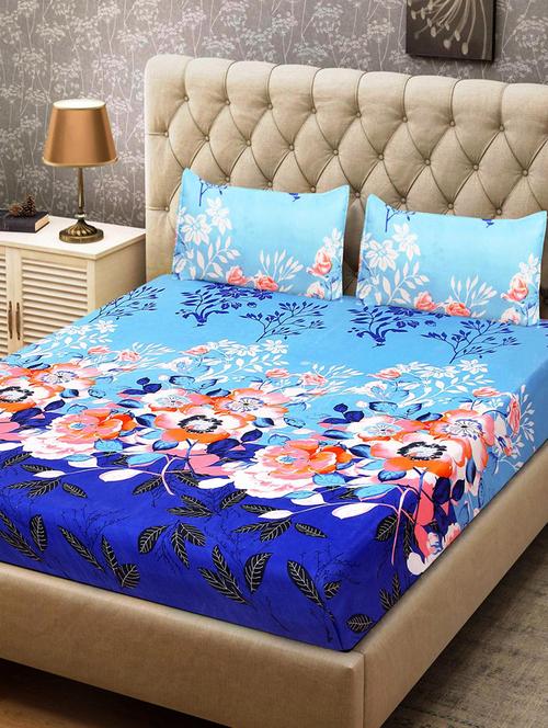PolyCotton Printed Double Bed Sheet with 2 Pillow Covers - 14521093 - Very Small Image - 1