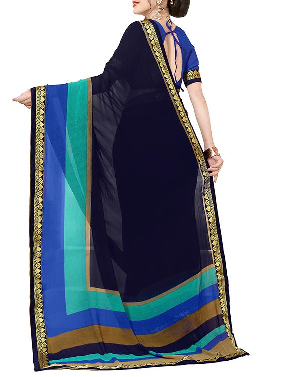 blue georgette printed saree with blouse - 14521104 - Zoom Image - 2