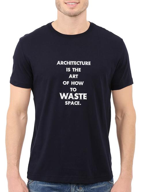 navy blue cotton chest print tshirt - 14521145 - Standard Image - 1